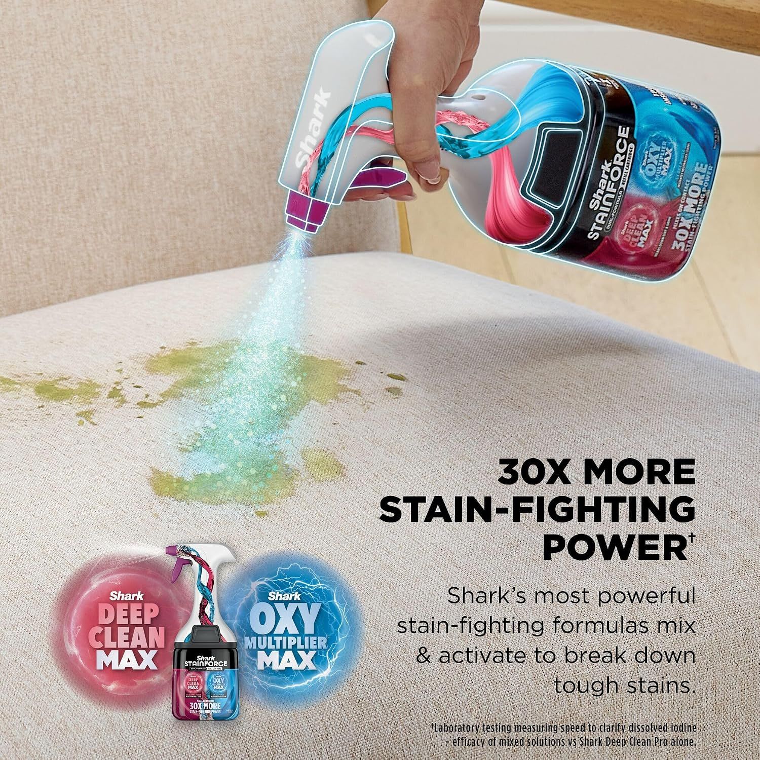Highlights the product's superior stain-fighting performance with a bold quantifiable claim, reassuring shoppers of its effectiveness compared to standard formulas. Communicates the benefit of…
