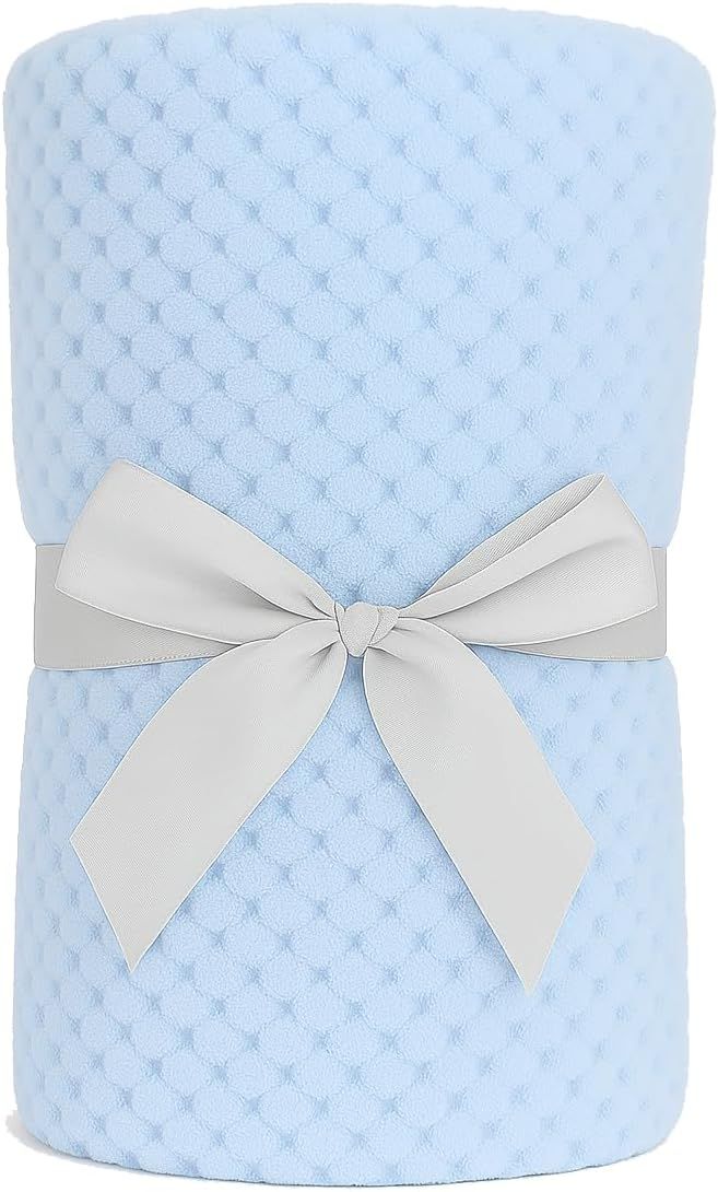 Provides a clean catalog-style view of the baby blanket with ribbon on a pure white background with no text or design elements.