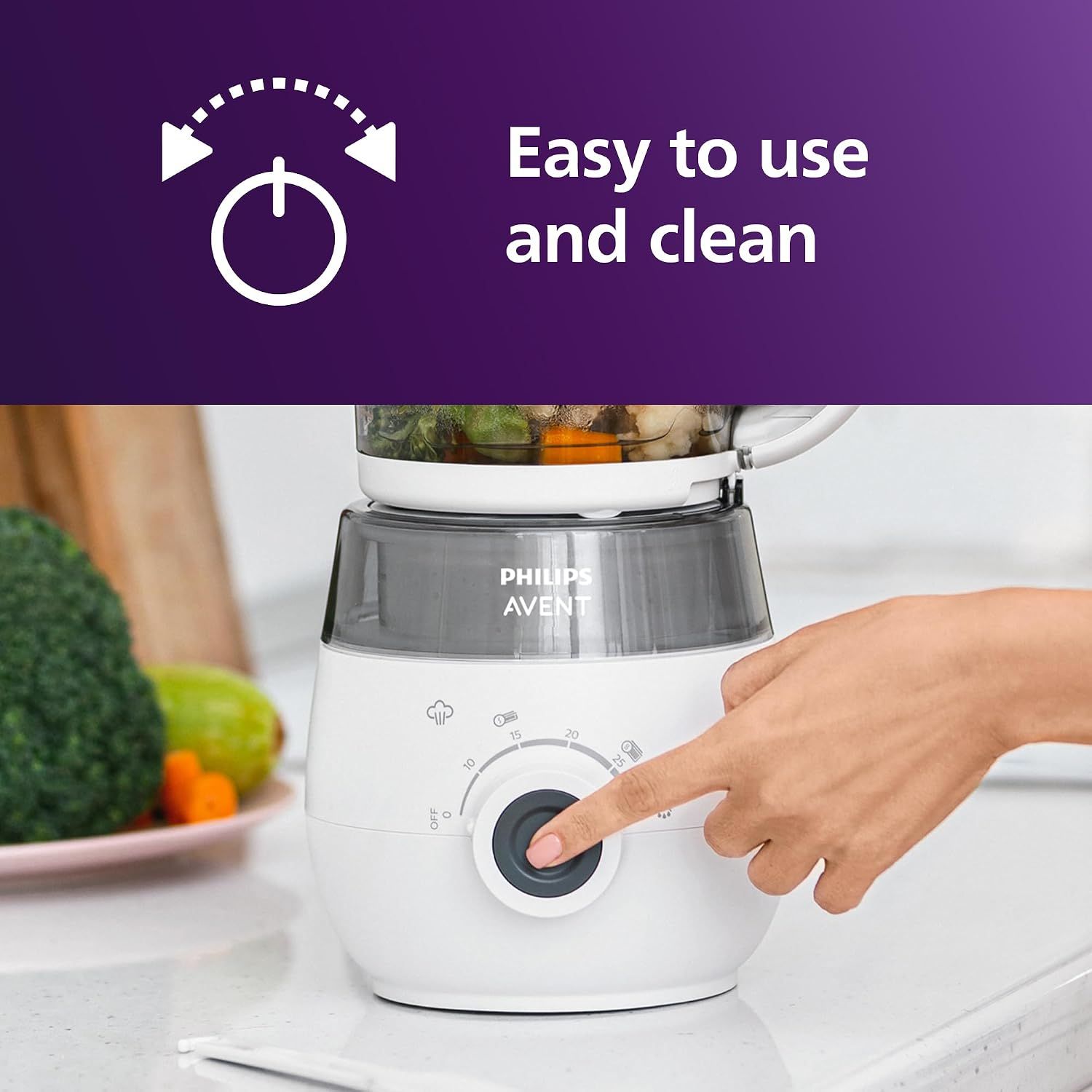 Emphasizes the product's ease of use and cleaning, reassuring busy parents that the appliance is convenient and low-maintenance.