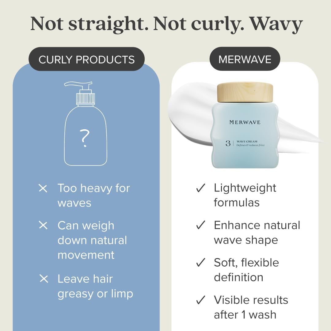 Contrasts the product with generic curly hair products to show why it is superior for wavy hair, emphasizing lightweight formula and natural wave definition.