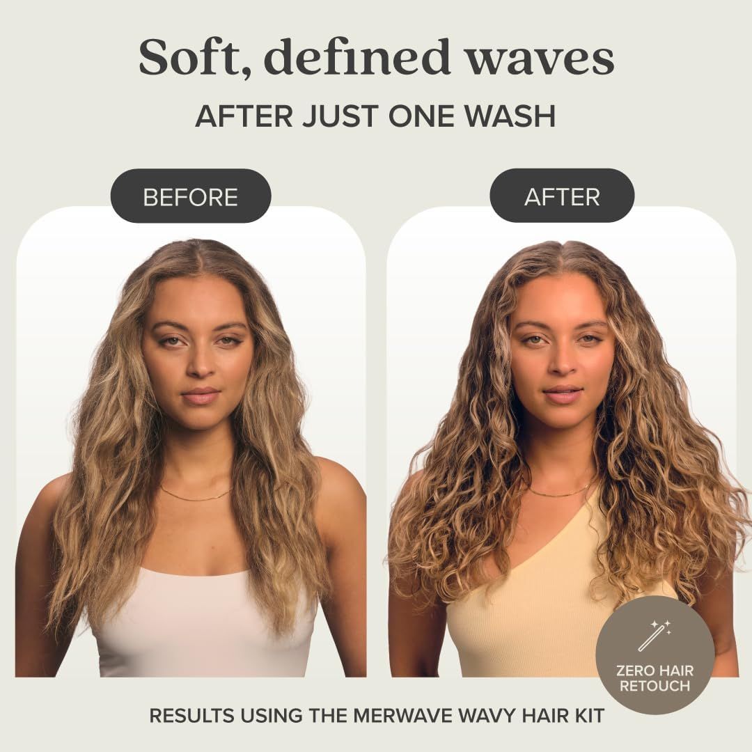 Demonstrates the immediate visible results of using the product after just one wash, showing enhanced wave definition.
