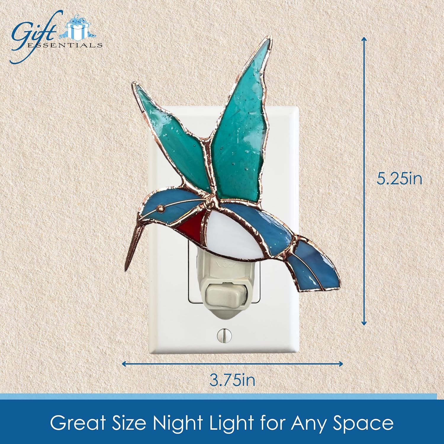 Shows the exact physical dimensions of the night light to help shoppers understand its compact size and space requirements.