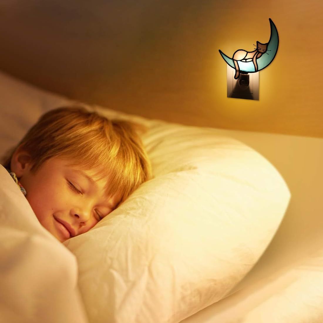 Shows the nightlight being used in a child's bedroom to reassure parents it provides gentle, comforting illumination for kids at night.