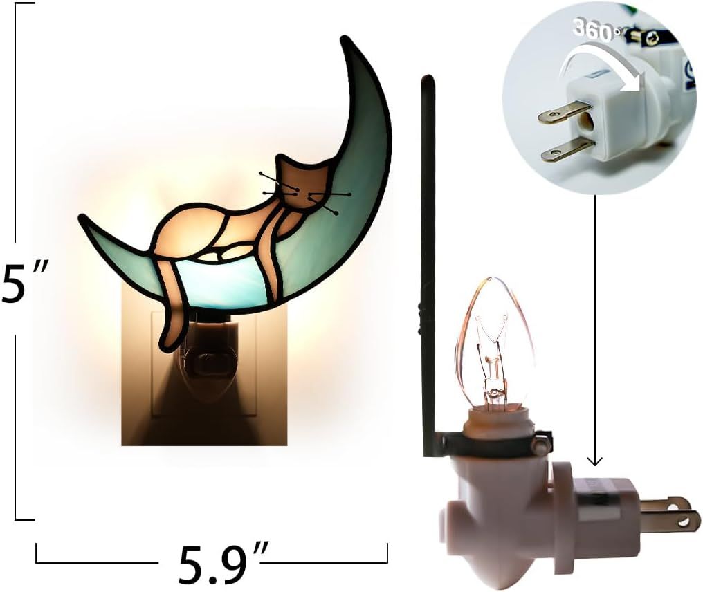 Provides exact measurements of the nightlight to help shoppers understand its compact size and ensure it fits their space. Highlights the physical components including the rotatable plug and bulb to…