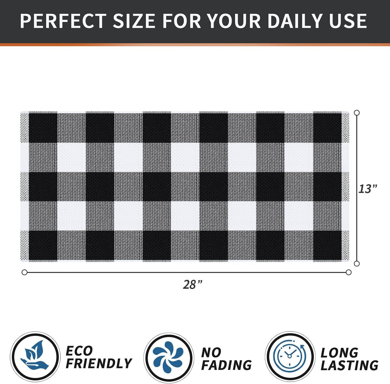 Shows the exact dimensions of the towel (28 x 13 inches) to help shoppers understand the physical size and confirm it fits their daily kitchen needs. Communicates multiple product benefits including…