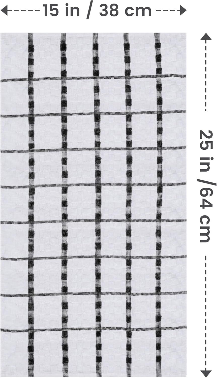 Communicates the exact physical dimensions of the kitchen towel (15 in x 25 in / 38 cm x 64 cm) to help shoppers understand the size before purchase.