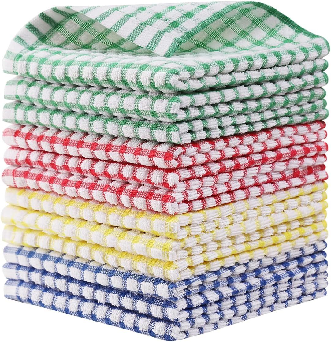 Shows the complete set of dishcloths included in the purchase, displaying the variety of colors (green, red, yellow, blue) the customer will receive.