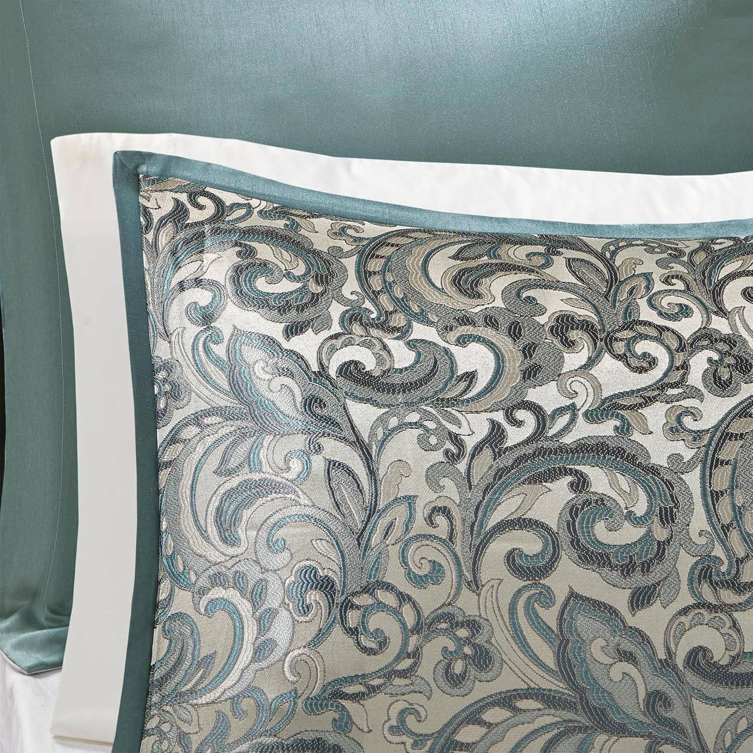 Provides a clean, detailed view of the decorative pillow pattern and fabric texture on a white background.