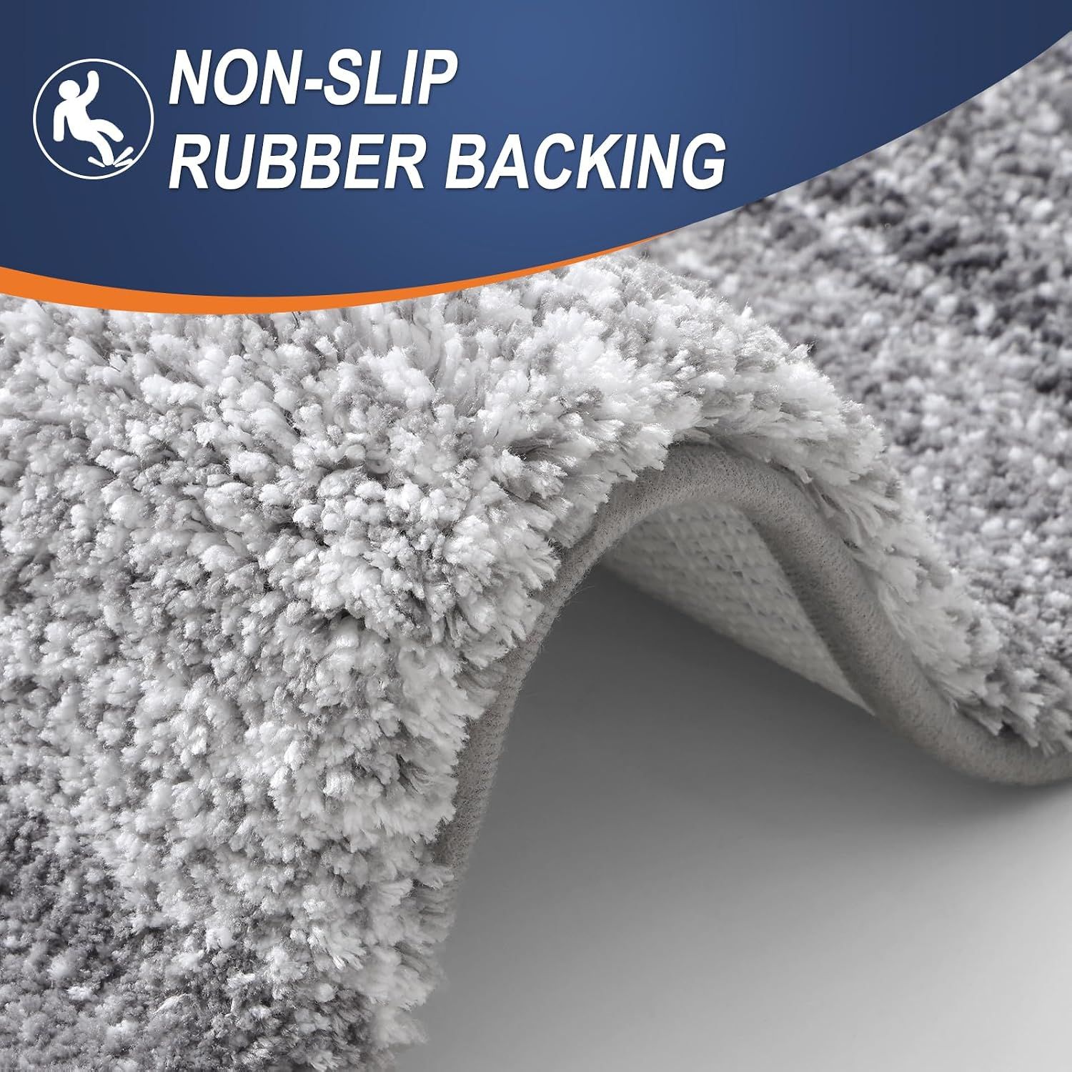 Shows the physical construction of the mat's underside to reassure shoppers about safety and stability on bathroom floors. Communicates the safety benefit of the rubber backing to prevent slips and…