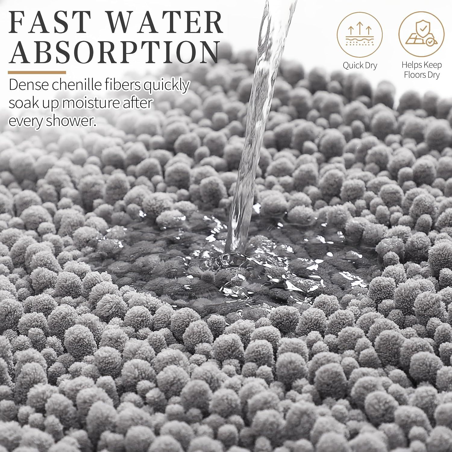 Demonstrates the mat's ability to quickly absorb moisture after showers, keeping floors dry and safe.