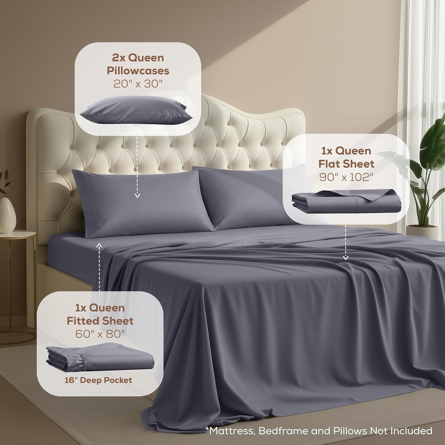 Shows all items included in the sheet set purchase with labeled callouts for each component and their dimensions.