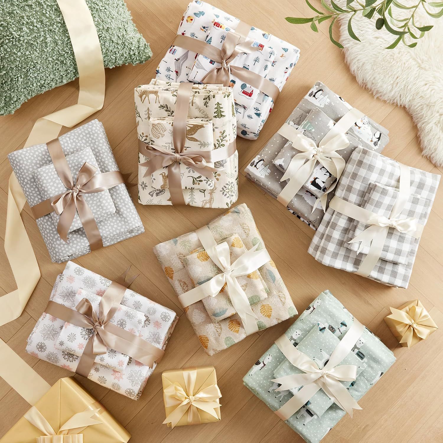 Showcases the brand's diverse product line with multiple pattern and design options available, helping shoppers see the variety and choose their preferred style. Displays the products wrapped with…