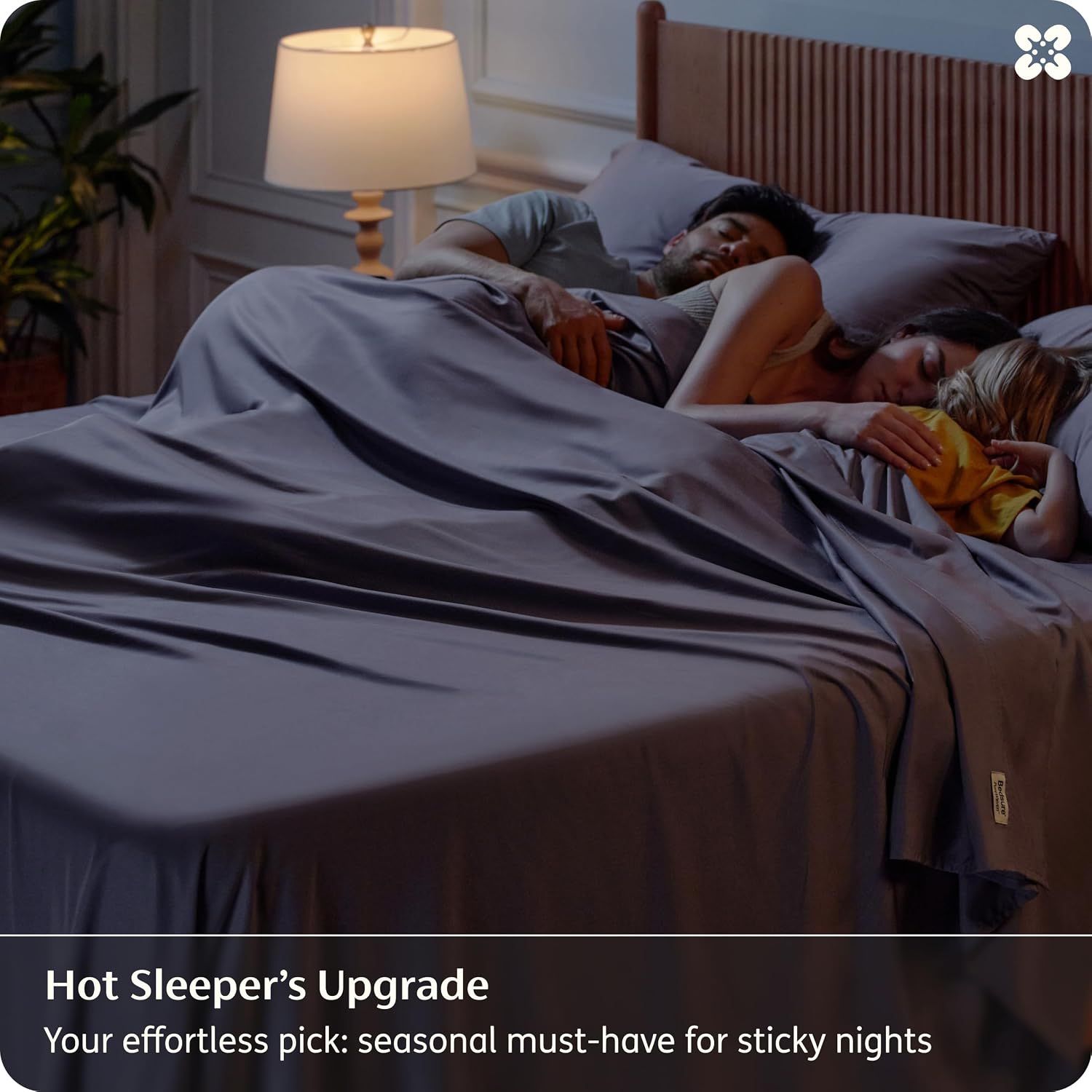 Positions the product as a seasonal essential for hot sleepers, emphasizing its cooling benefit for sticky summer nights. Communicates the product's primary benefit of providing cooling comfort for…