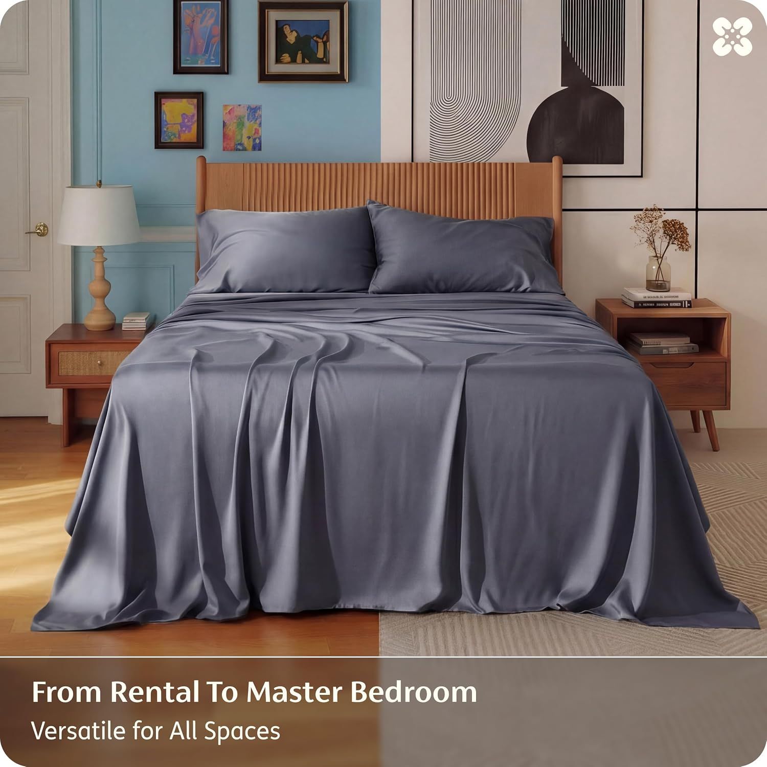 Demonstrates the product's versatility and suitability for any bedroom setting, from rental to master bedroom.