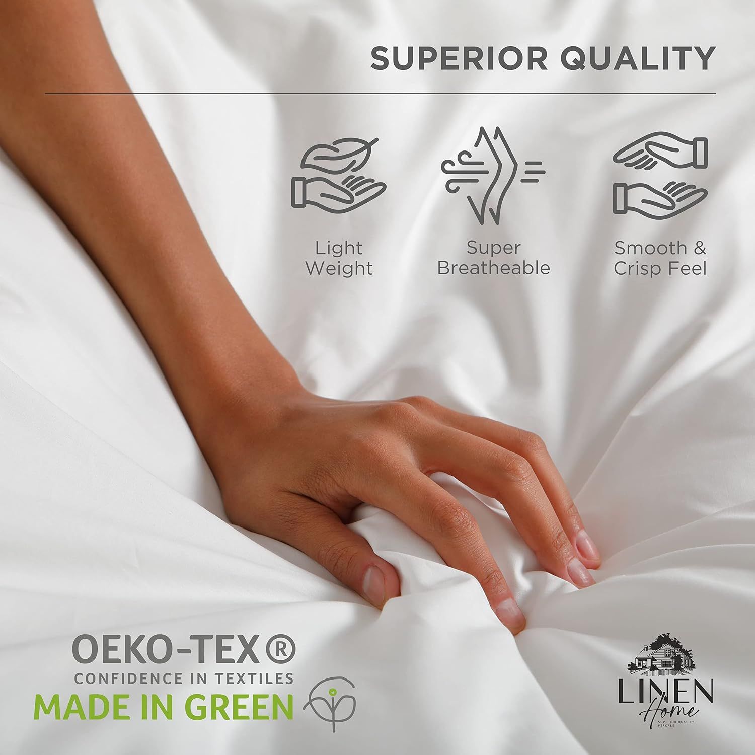 Highlights multiple quality and comfort benefits including lightweight feel, breathability, smooth texture, and eco-friendly certification to reassure shoppers of superior quality and safety.…