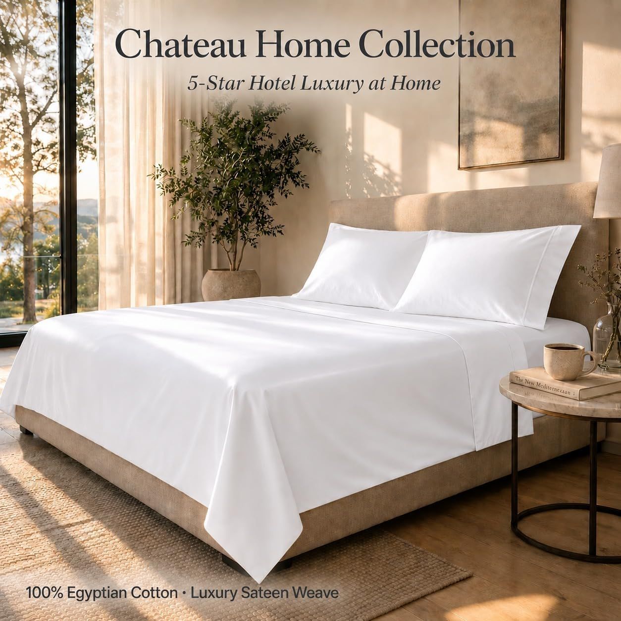 Establishes the brand identity and positions the product line as a premium, hotel-quality bedding collection for home use.