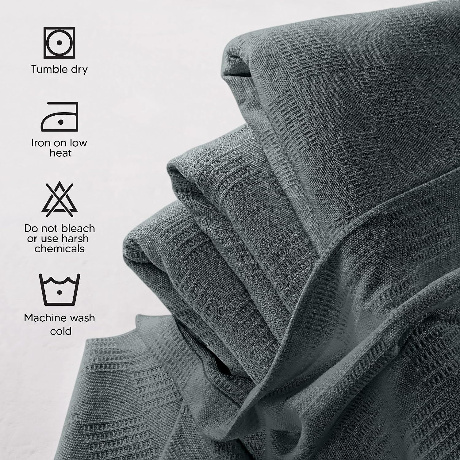 Provides clear care and maintenance instructions with icons showing how to properly wash, dry, and care for the blanket to ensure longevity.