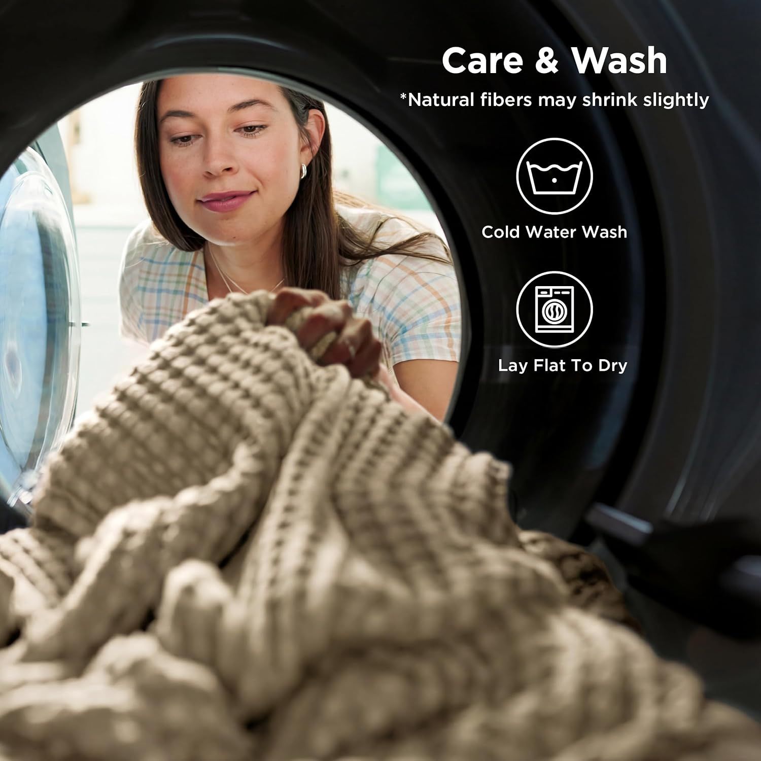 Provides clear washing and care instructions to help shoppers maintain the product properly and understand ease of care.