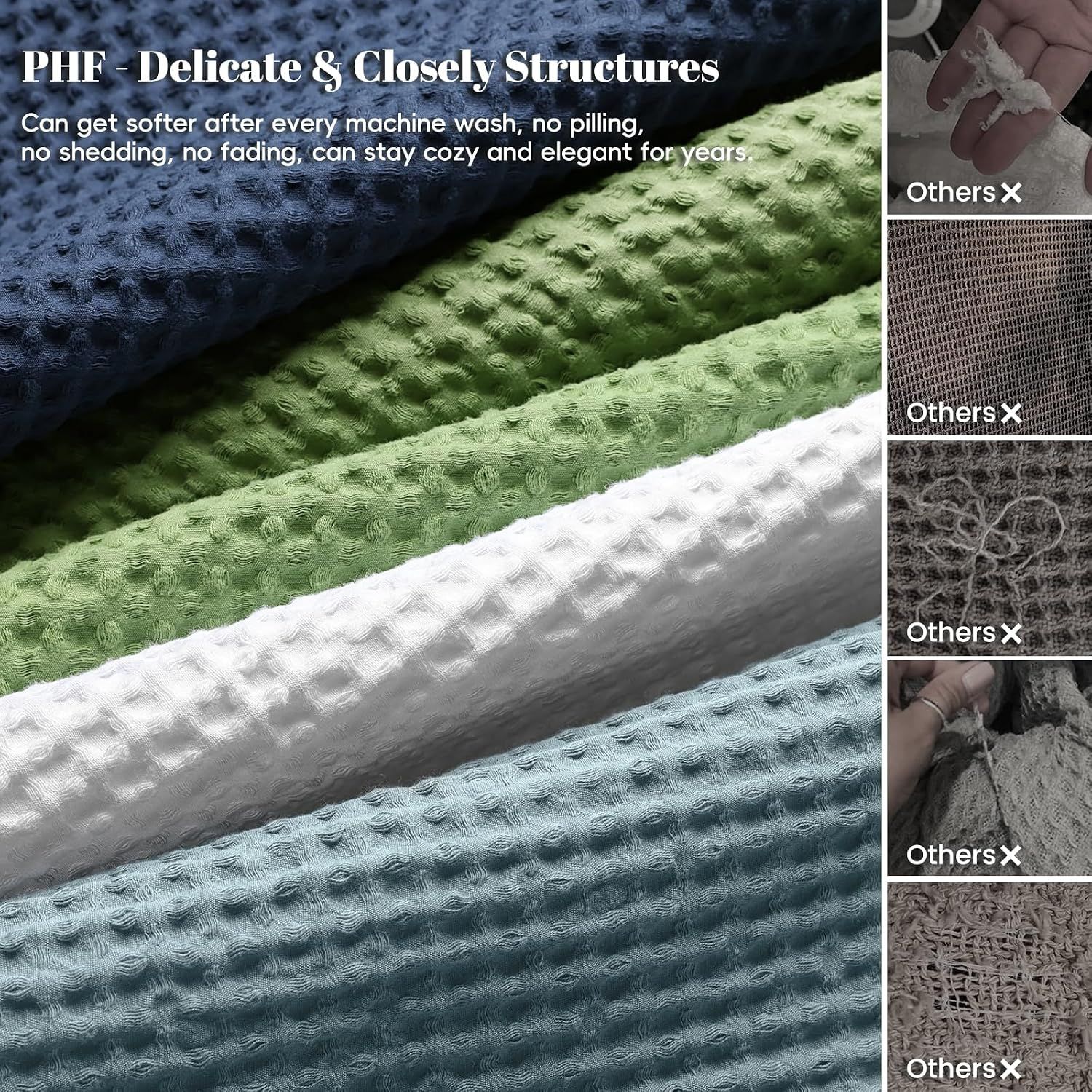 Compares the product's delicate and closely woven structure against inferior competitors to demonstrate superior durability and long-lasting quality.