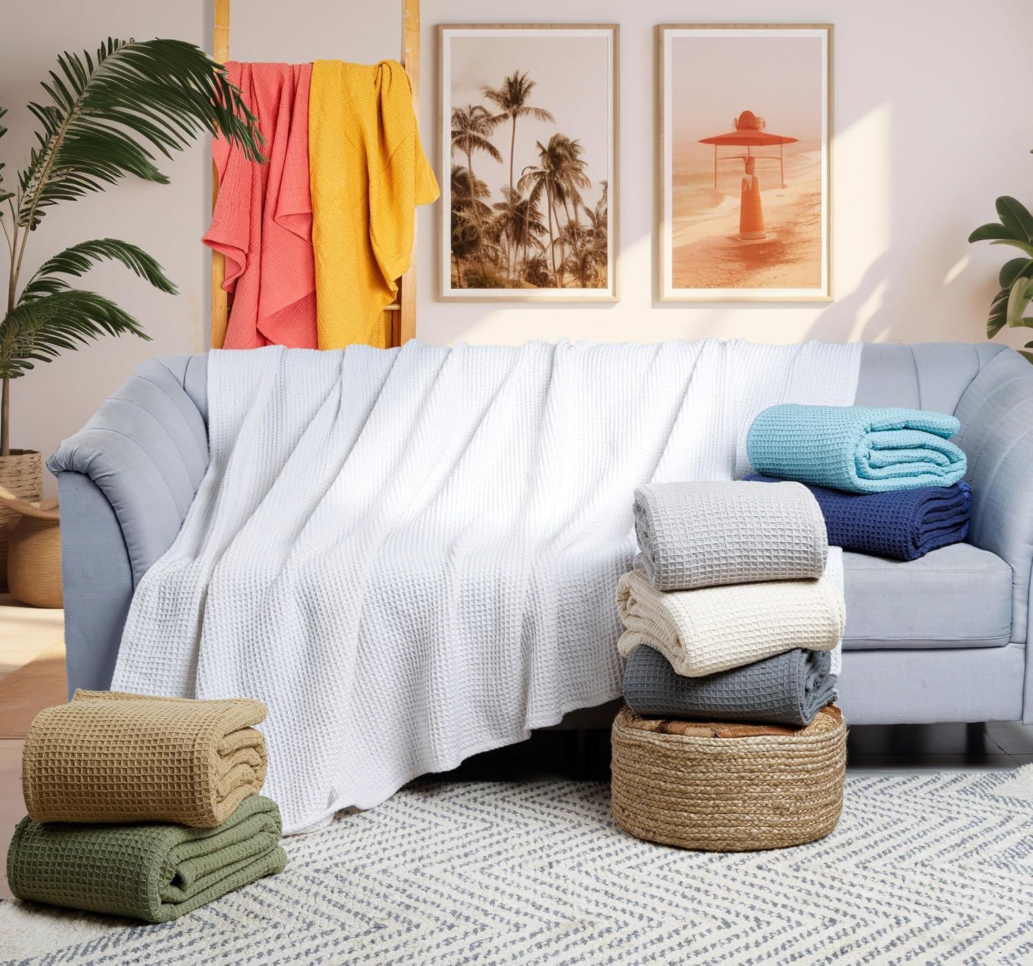 Displays the brand's full product lineup and available color options to help shoppers understand the variety and range of blankets offered by the brand.