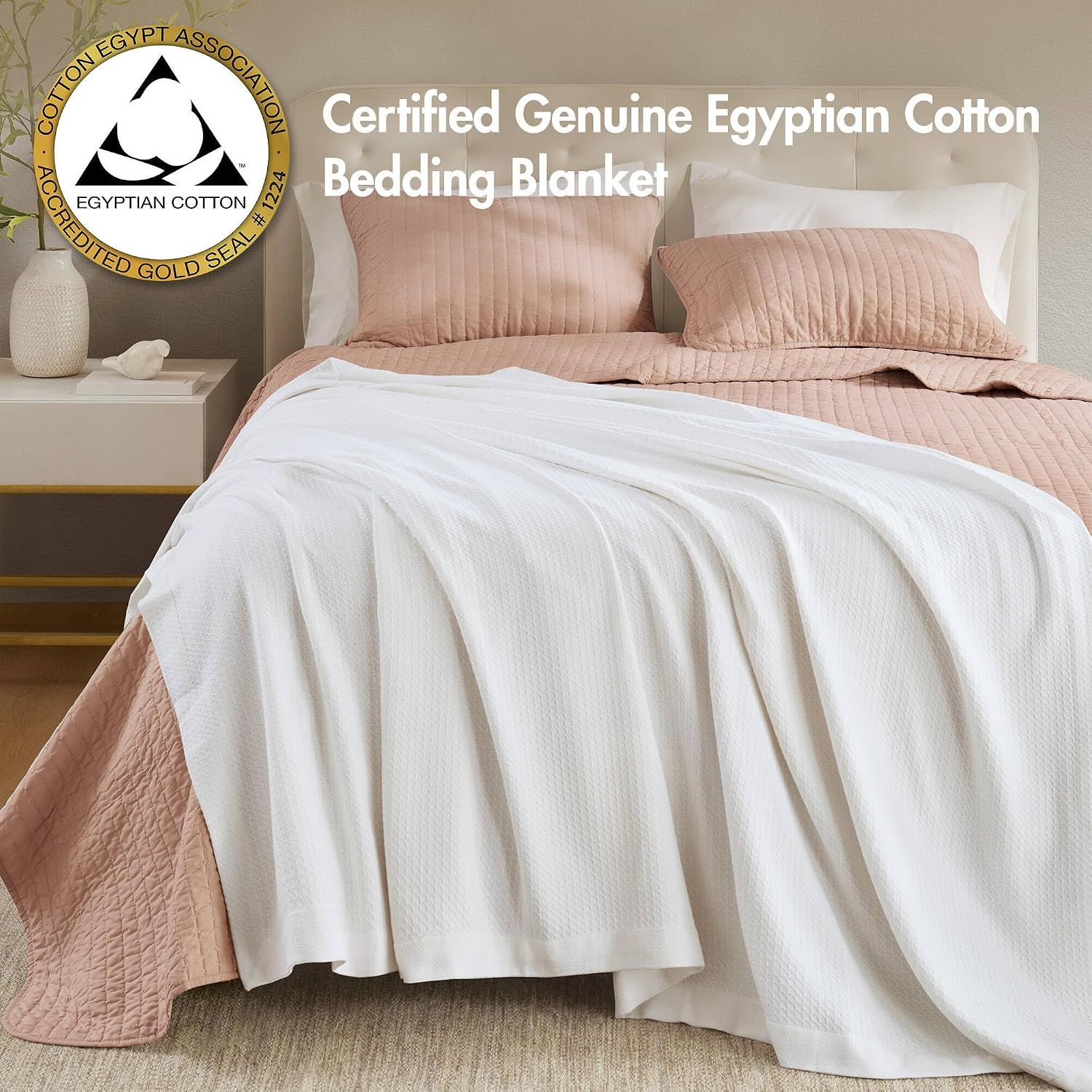 Highlights the product's certification as genuine Egyptian cotton to reassure shoppers of quality and authenticity. Communicates the premium quality of the Egyptian cotton material as a key selling…