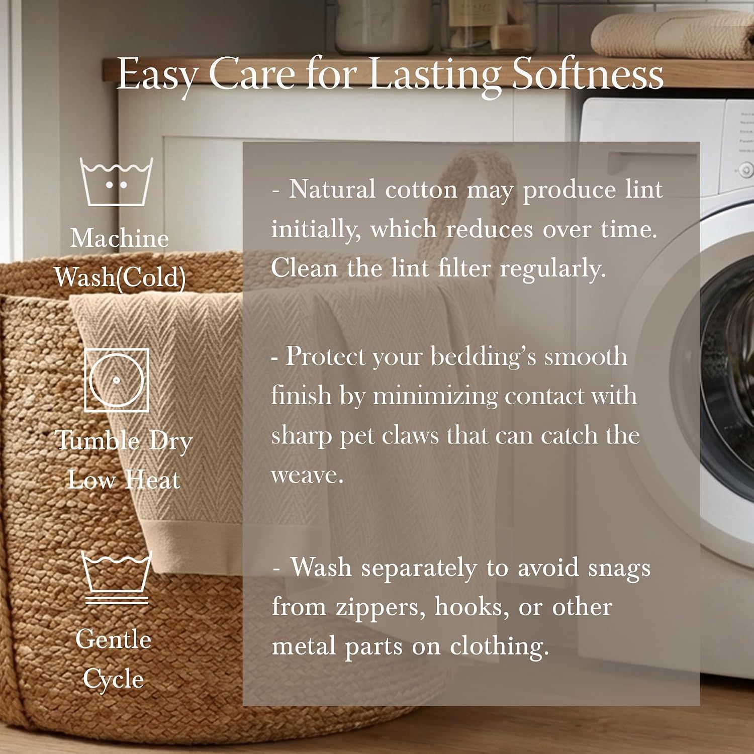 Provides clear care instructions to reassure shoppers that the blanket is easy to maintain for lasting softness and quality.