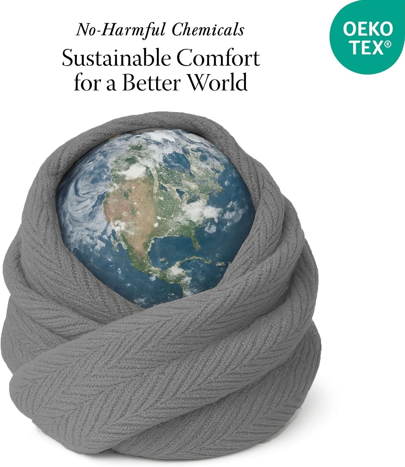 Reassures shoppers that the blanket is sustainably made with no harmful chemicals, backed by OEKO-TEX certification for safety and environmental responsibility. Emphasizes the product's eco-friendly…
