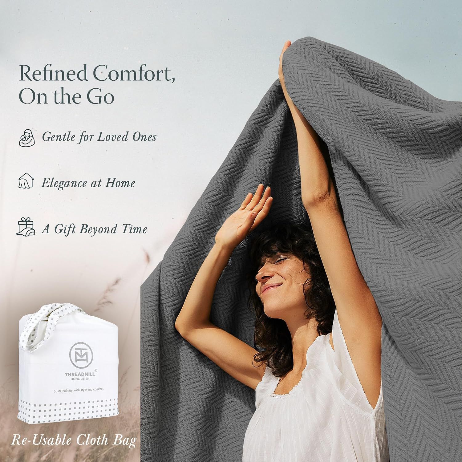 Demonstrates the blanket's versatility across multiple scenarios—comfort at home, gifting, and portability—to appeal to a wide range of shopper needs.