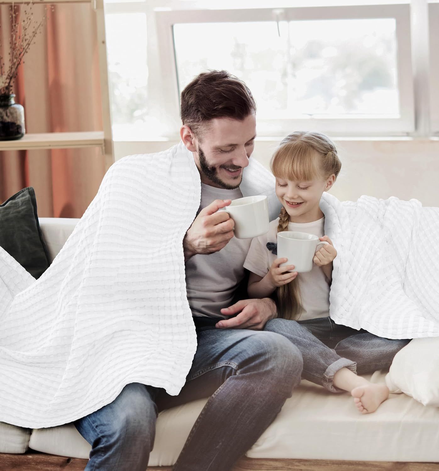 Shows the product in use in a warm, comfortable home setting to help shoppers envision its comfort and versatility.