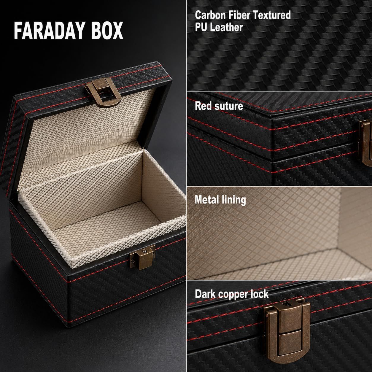 Breaks down the physical construction and materials of the Faraday box, highlighting premium build quality and design details.