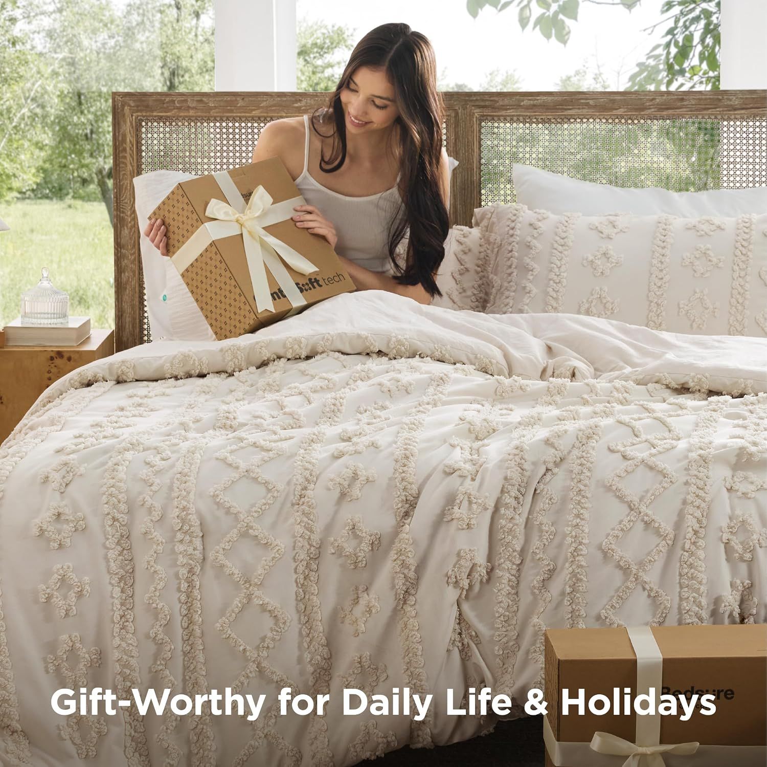 Positions the product as a gift-worthy option for holidays and special occasions by showing it in a lifestyle setting with a wrapped gift box.