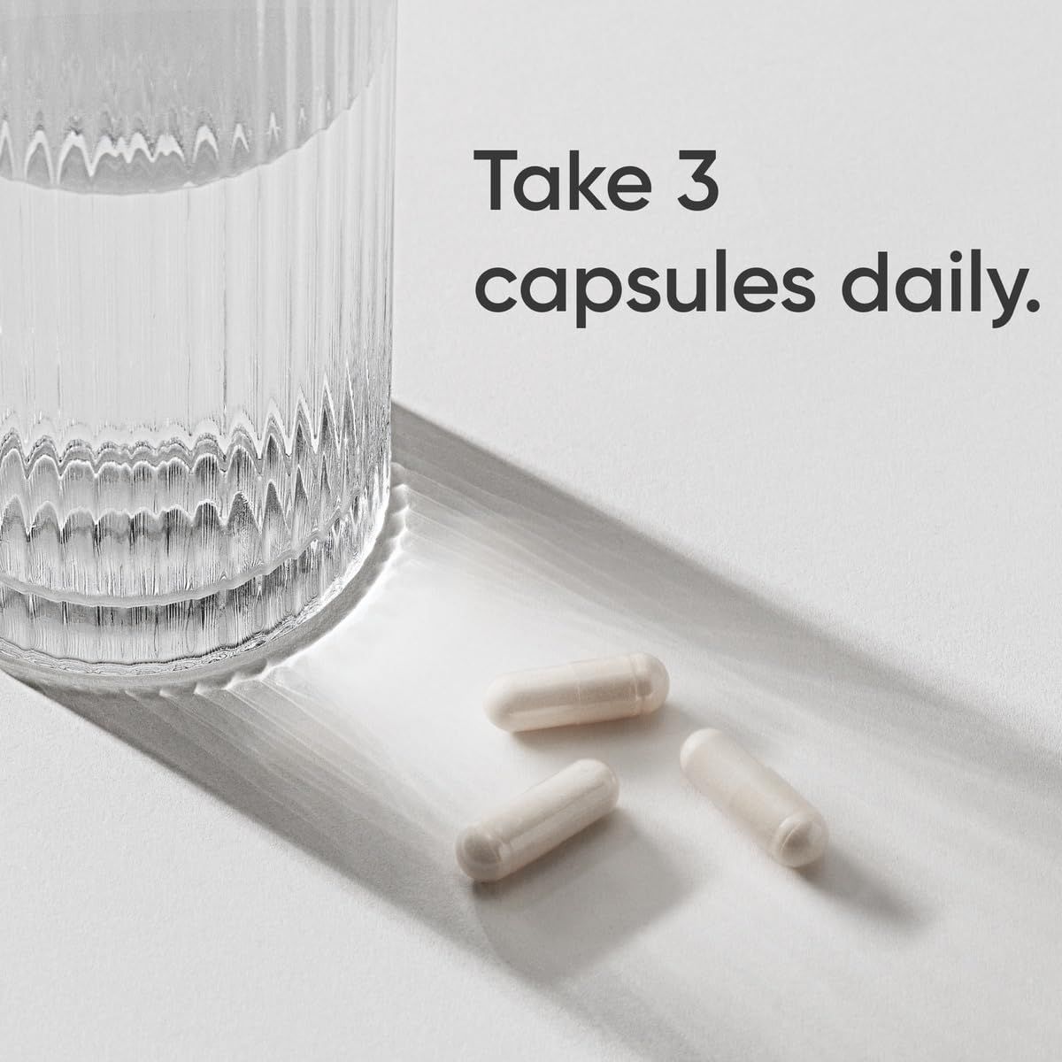 Instructs the shopper on how to use the product by clearly stating the daily dosage requirement of 3 capsules. Communicates the simplicity and ease of incorporating the supplement into a daily…