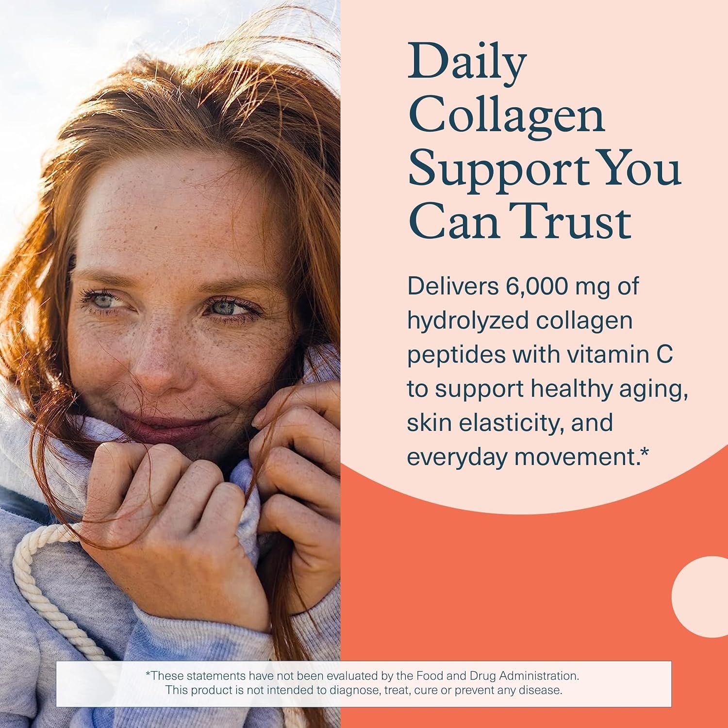 Emphasizes the high dosage of collagen delivered per serving to communicate product potency and value. Communicates the product's reliability and comprehensive benefits for aging, skin elasticity,…