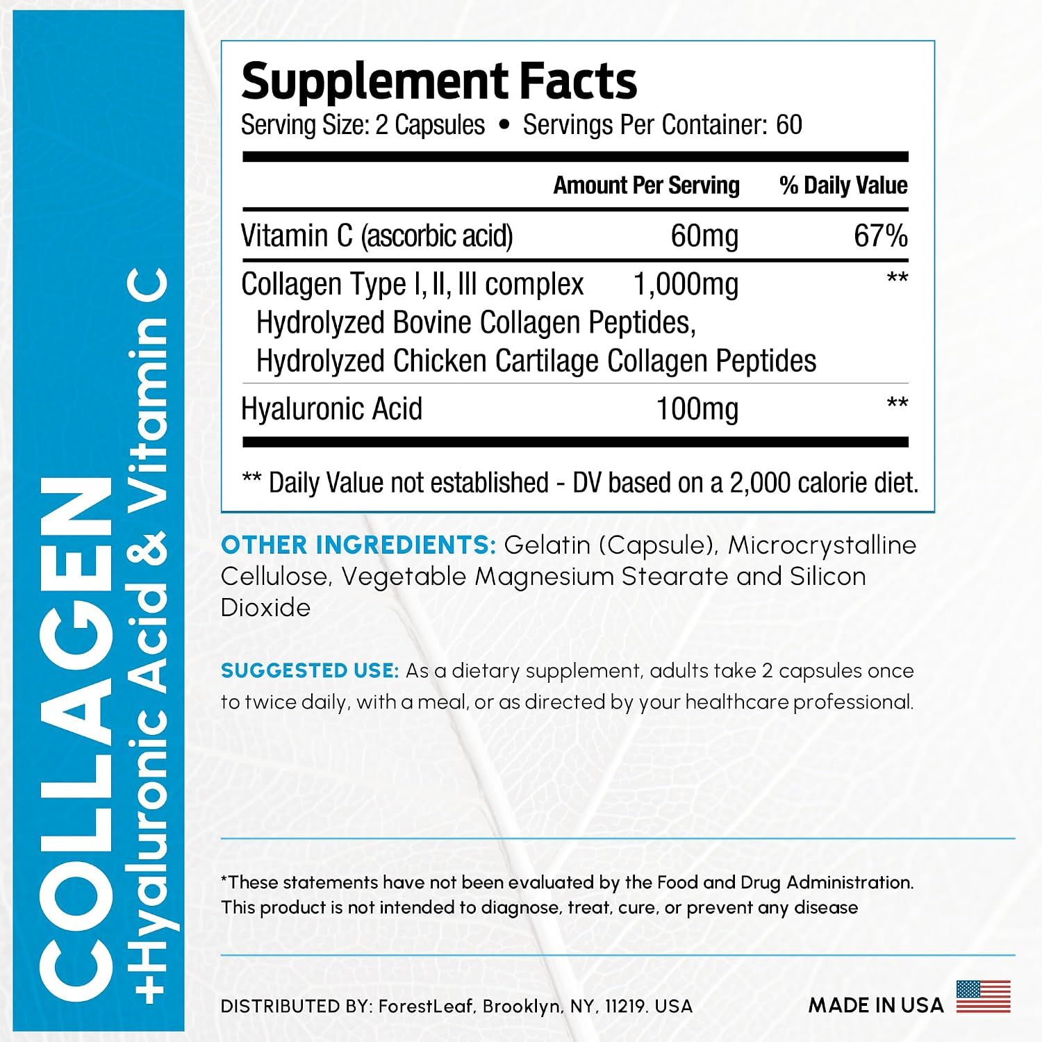 Provides transparency by displaying the complete supplement facts, ingredient list, and suggested use to help shoppers understand dosage and nutritional content.