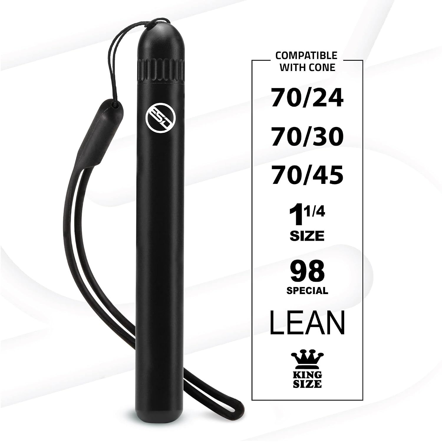 Shows the multiple cone sizes and types the product is compatible with (70/24, 70/30, 70/45, 1 1/4 size, 98 special, LEAN, KING SIZE) to reassure shoppers of its versatility.