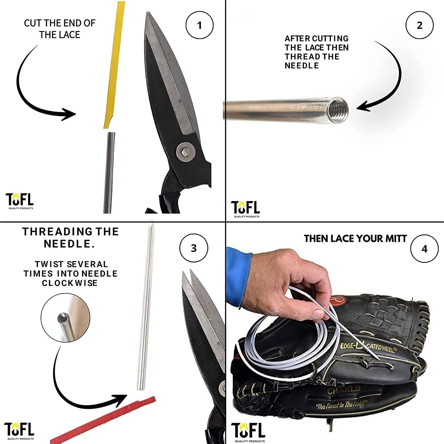 Provides clear step-by-step instructions on how to cut, thread, and lace the product onto a baseball mitt, making setup easy for customers.