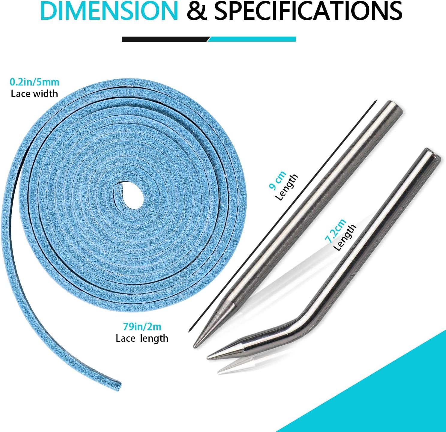 Provides exact physical dimensions and specifications of the baseball glove lace kit components so shoppers know the precise size of what they're purchasing.