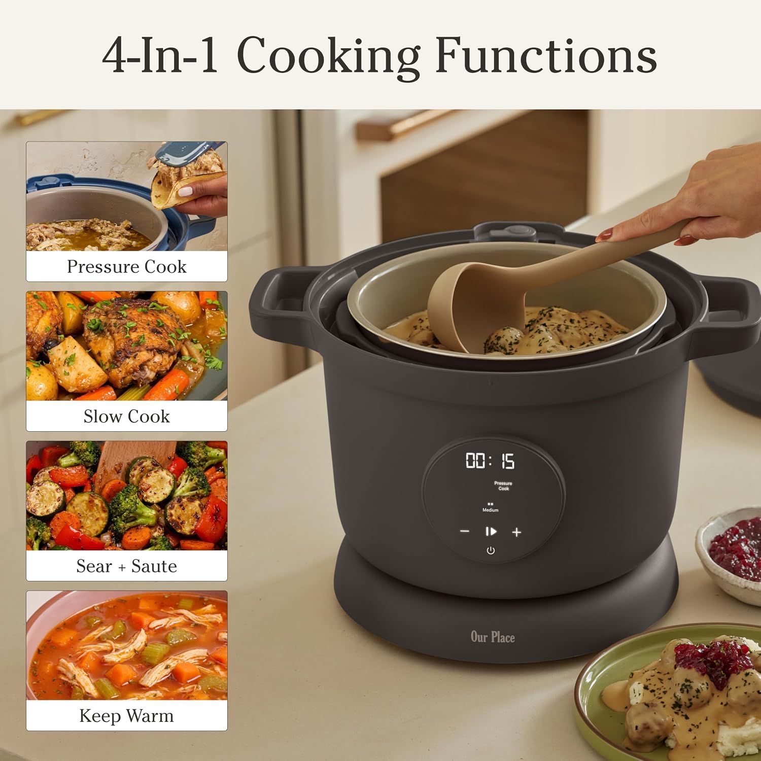 Demonstrates the multiple cooking modes and versatility of the product, showing shoppers it can replace multiple kitchen appliances.