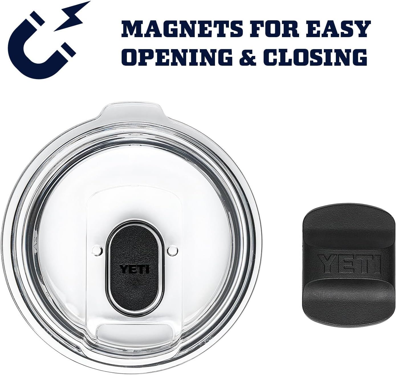 Highlights the magnetic lid feature that makes opening and closing the tumbler easy and convenient for everyday use.