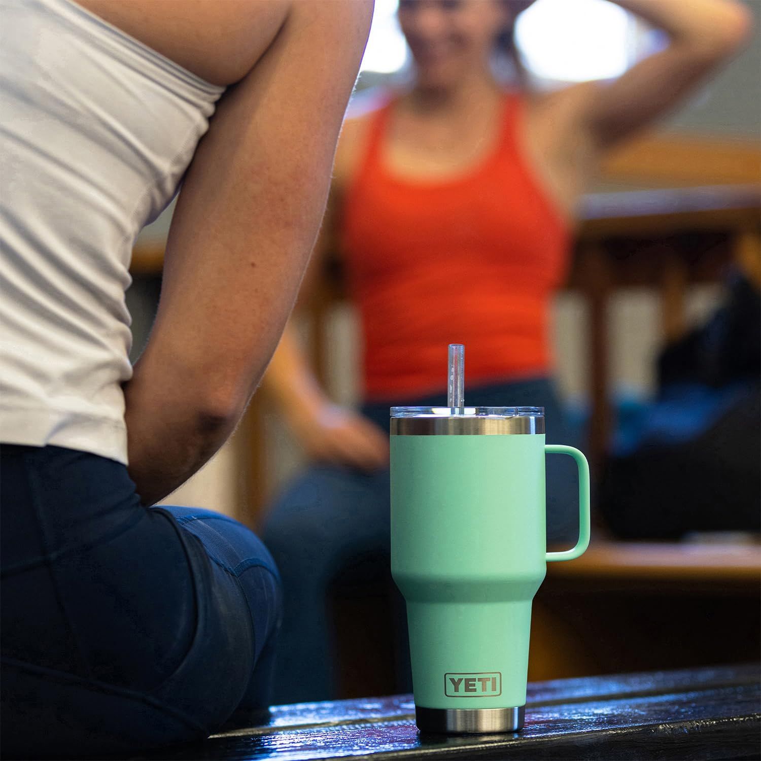 Shows the product in a real-world gym setting to help shoppers visualize using it during workouts and active lifestyles.