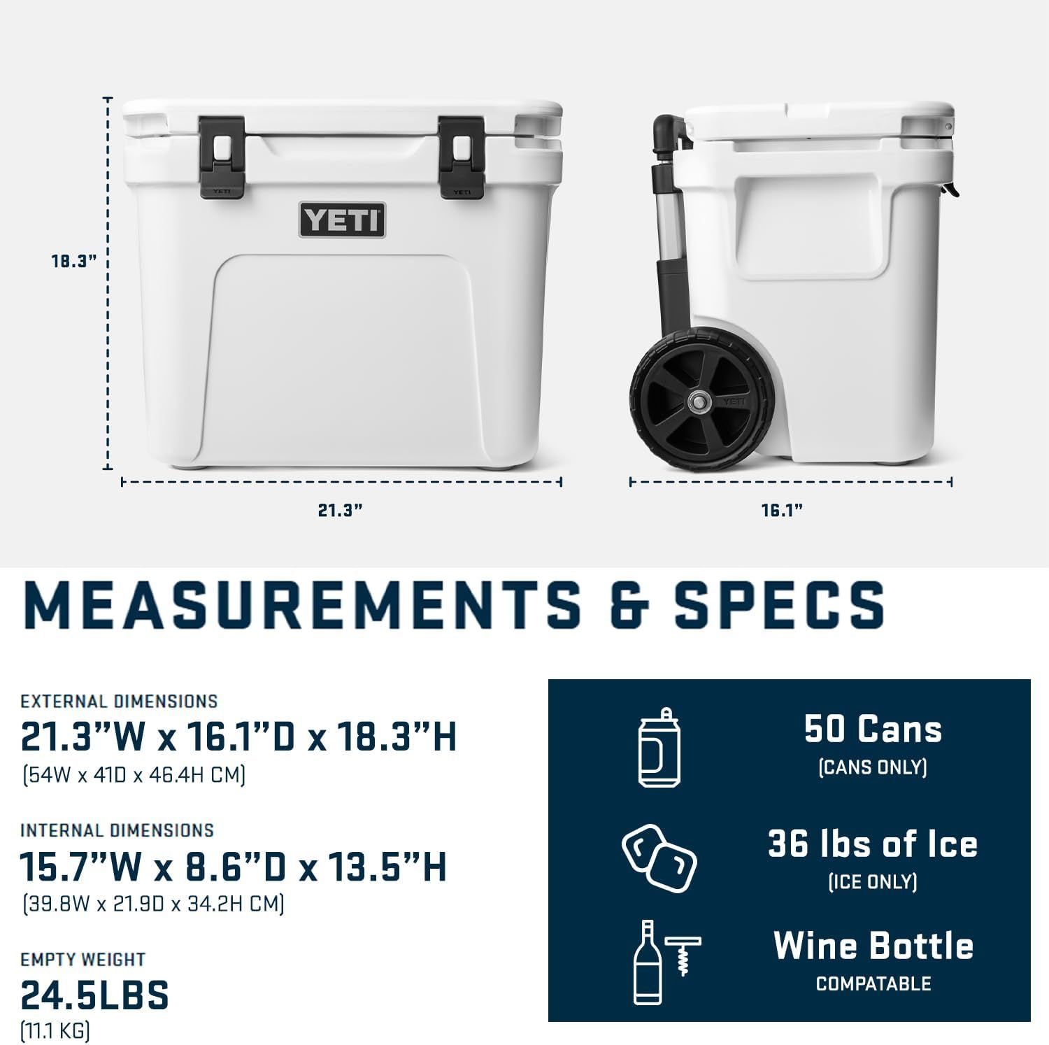 Provides exact physical measurements and specifications to help shoppers understand the cooler's size and capacity. Communicates the cooler's performance capacity with specific quantifiable stats to…