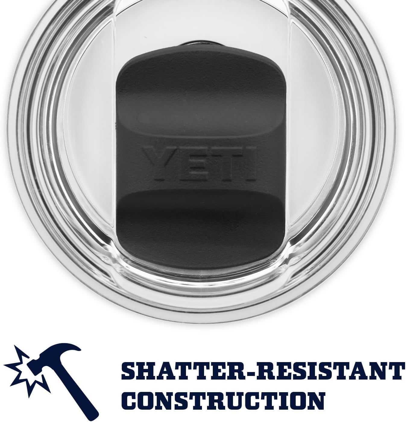 Highlights the durability and shatter-resistant design of the lid to reassure shoppers that the product is built to withstand impact and last.