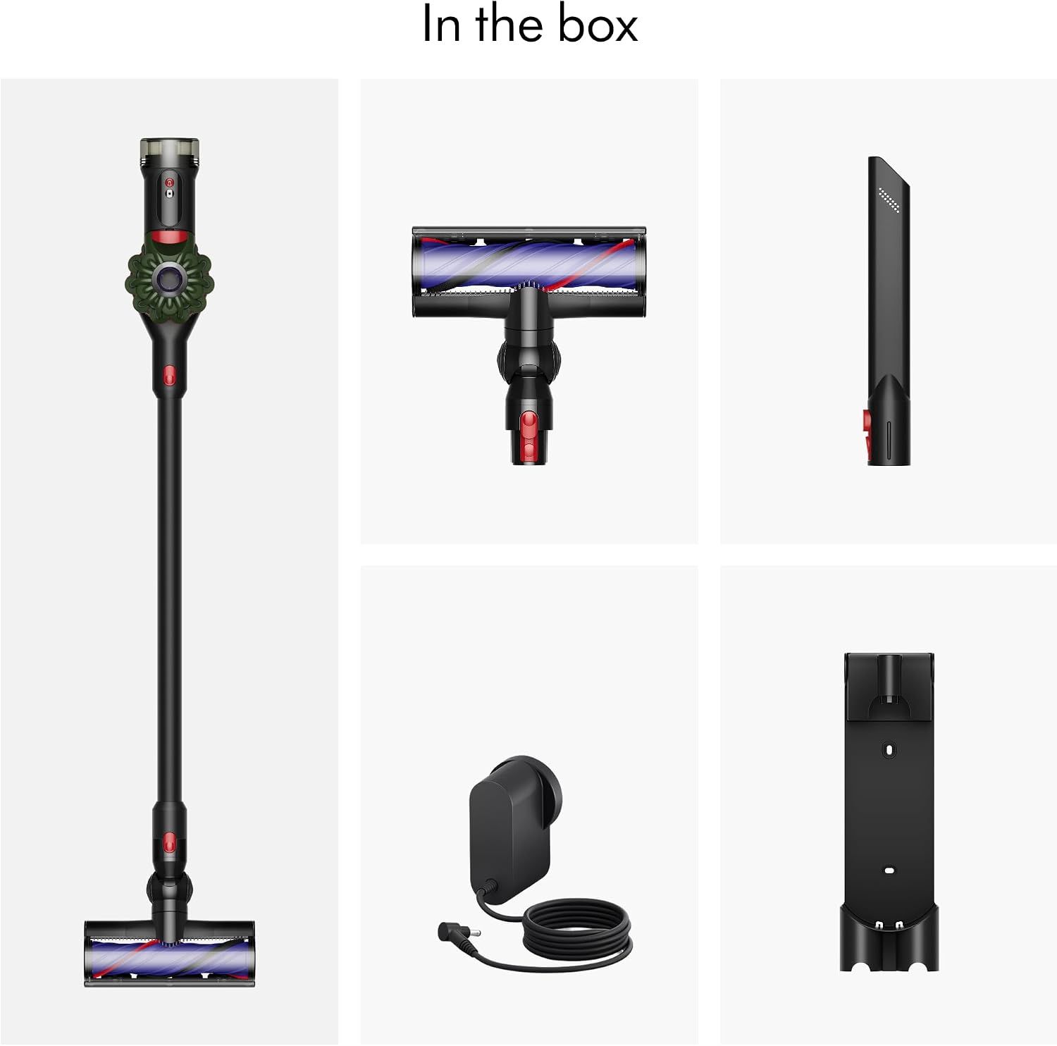 Shows all components and accessories included with the vacuum purchase, helping shoppers understand the full value and versatility of the package.