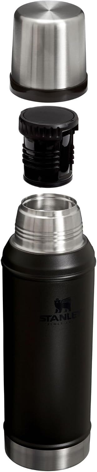 Shows the thermos broken down into its individual parts to help shoppers understand the product structure and how it comes apart for cleaning or use.