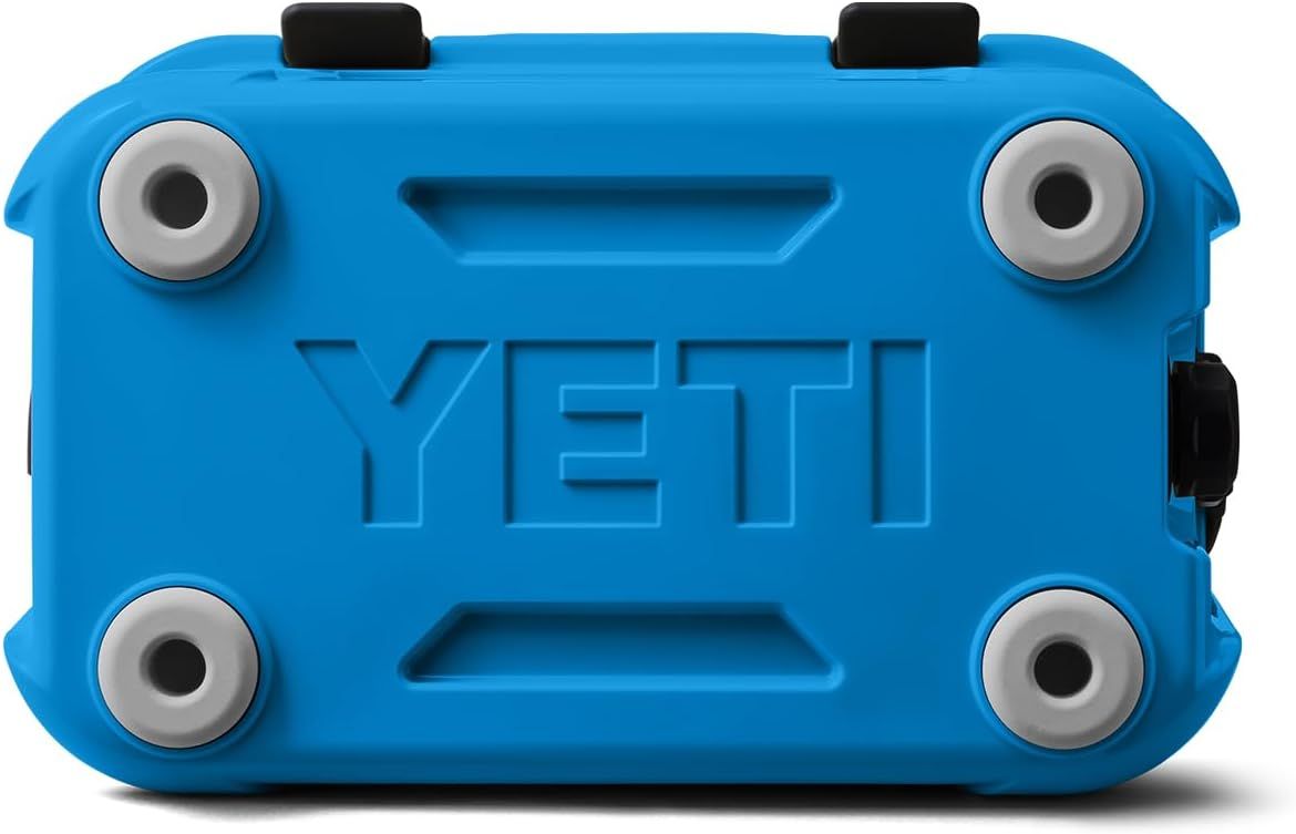 Displays the bottom of the cooler showing the non-slip feet and YETI branding, helping shoppers understand the product's stability features and construction.