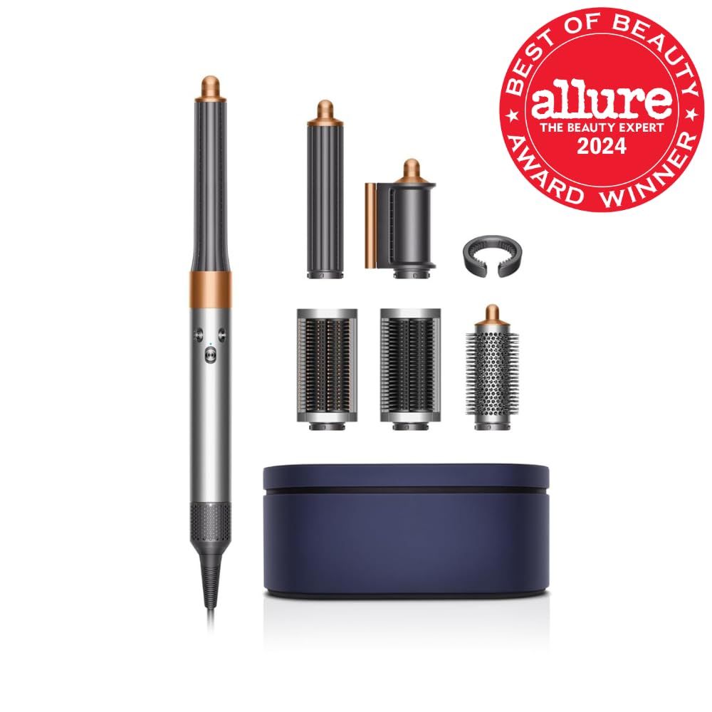 Shows everything included in the box to reassure shoppers of the complete kit value and versatility with multiple styling attachments. Displays the Allure Best of Beauty 2024 award to build…