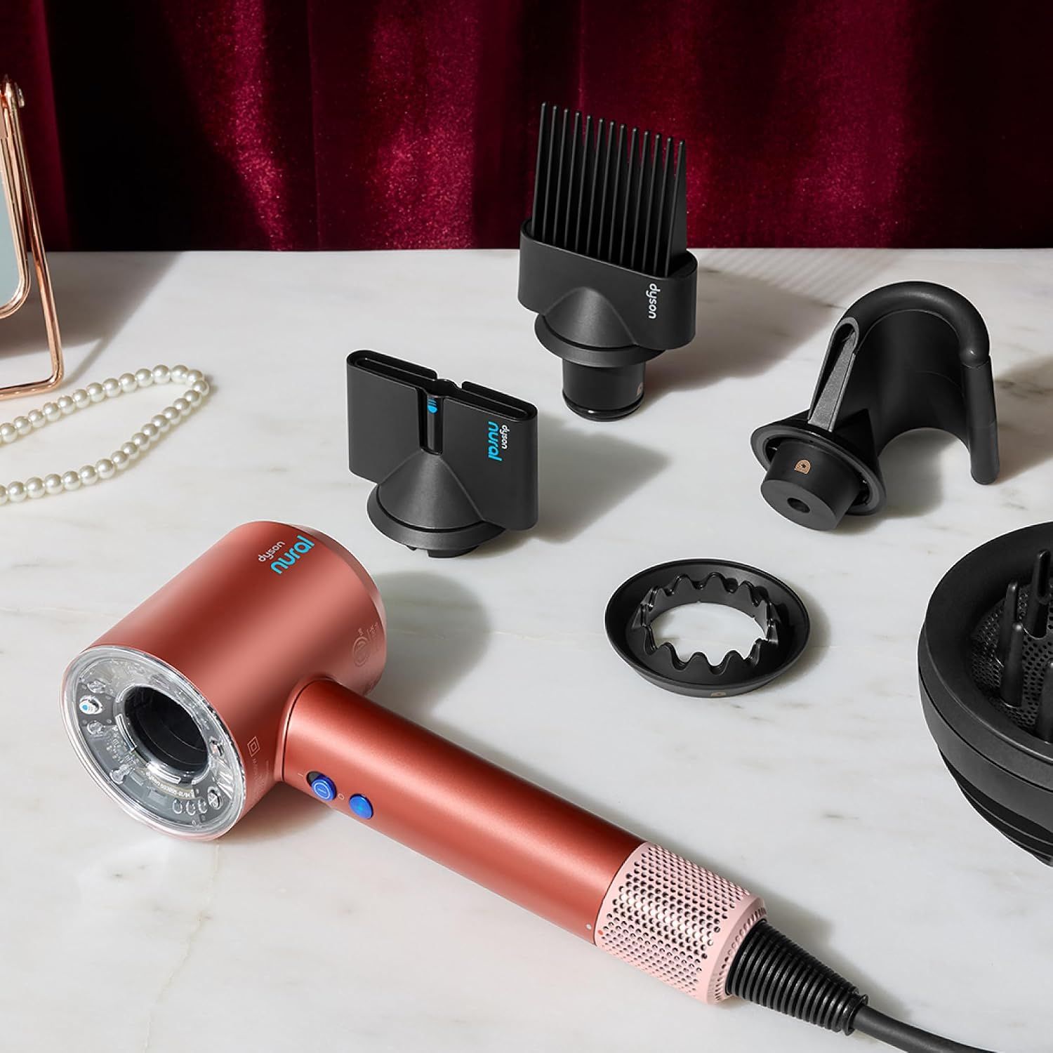 Shows all the attachments and accessories included with the hair dryer to help shoppers understand the complete value of the purchase.