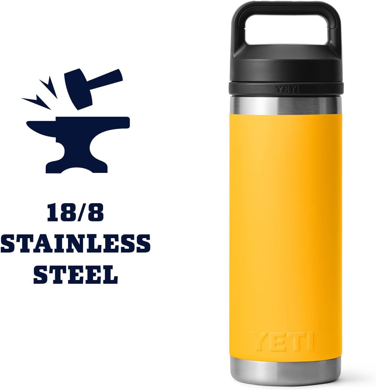 Emphasizes the premium 18/8 stainless steel material to communicate durability and quality to shoppers.