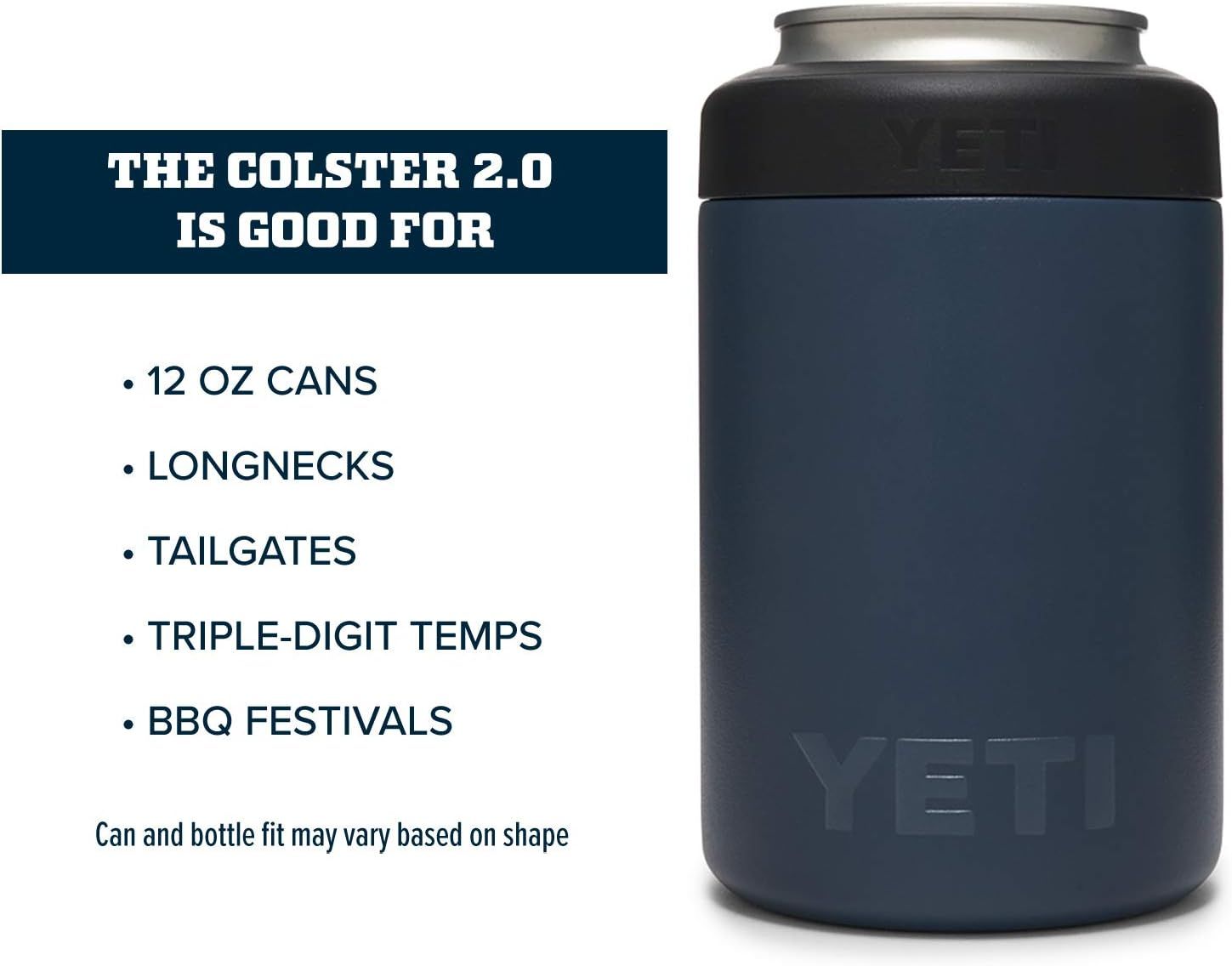 Demonstrates the product's versatility by showing multiple use scenarios including 12 oz cans, longnecks, tailgates, triple-digit temps, and BBQ festivals, helping shoppers understand where and when…