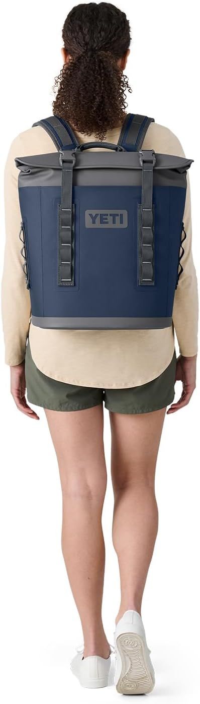 Demonstrates how the backpack fits and looks when worn to help shoppers assess size and proportions on a person.